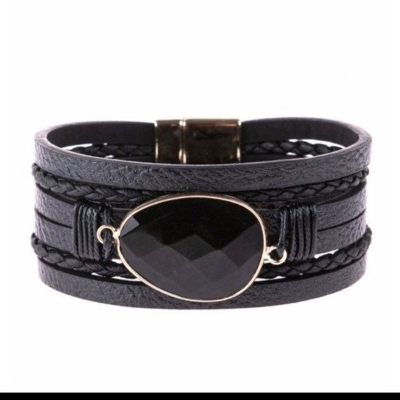 No brand / Not sure Jewelry - 🛍️$10🛍️NATURAL STONE FAUX LEATHER MAGNETIC BRACELET-NEW